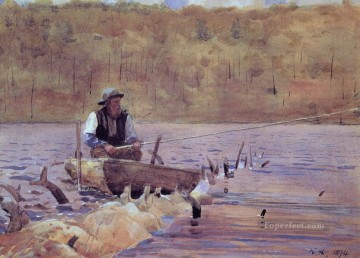  Pesca Arte - Hombre en una batea Pesca Realismo pintor Winslow Homer
